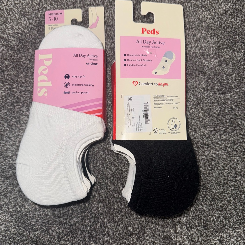Women’s peds shocks - White and Black 6pk 12 total